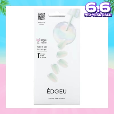 EDGEU Real Gel Nail Strips (Ena813 Mirror White Silver) Ultra Glossy, Long Lasting Salon Quality 1s