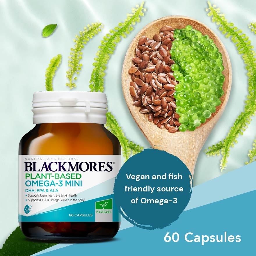 Plant-Based Omega-3 Mini DHA, EPA & ALA Capsule (To Support Brain, Heart, Eye, Skin Health, DHA & Omega-3 Levels In Body) 60s