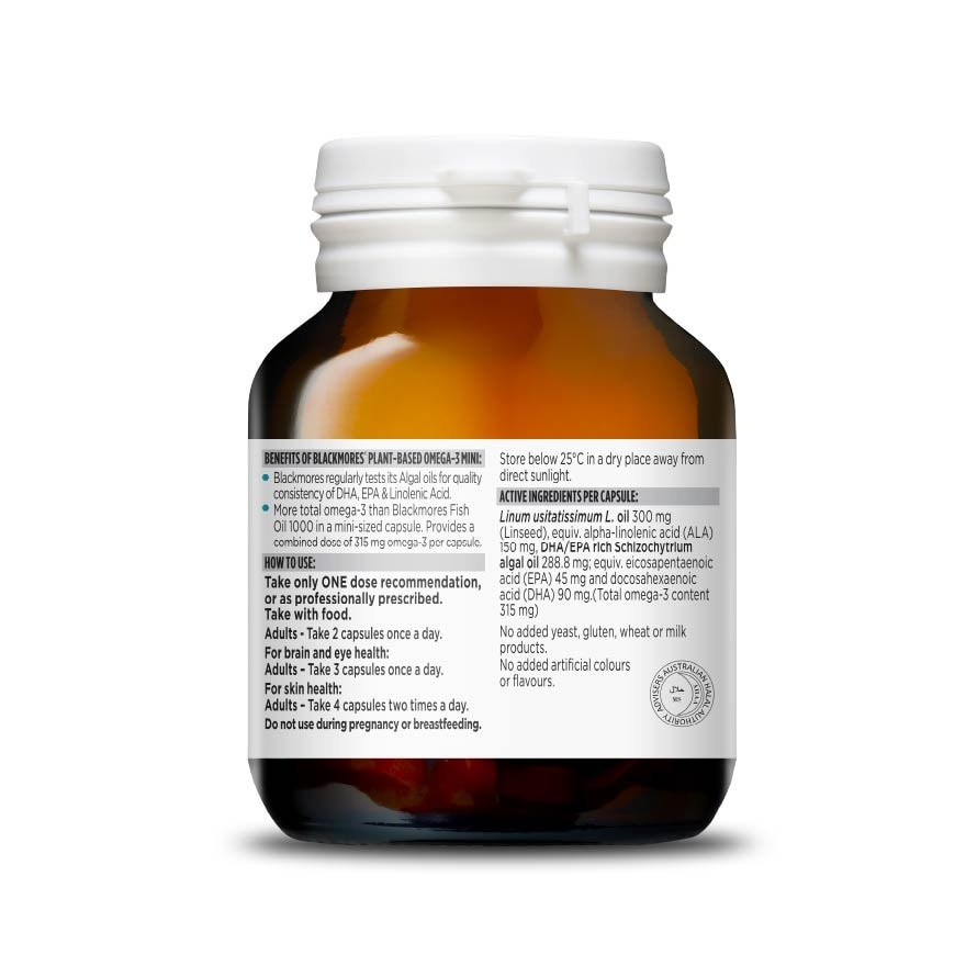 Plant-Based Omega-3 Mini DHA, EPA & ALA Capsule (To Support Brain, Heart, Eye, Skin Health, DHA & Omega-3 Levels In Body) 60s