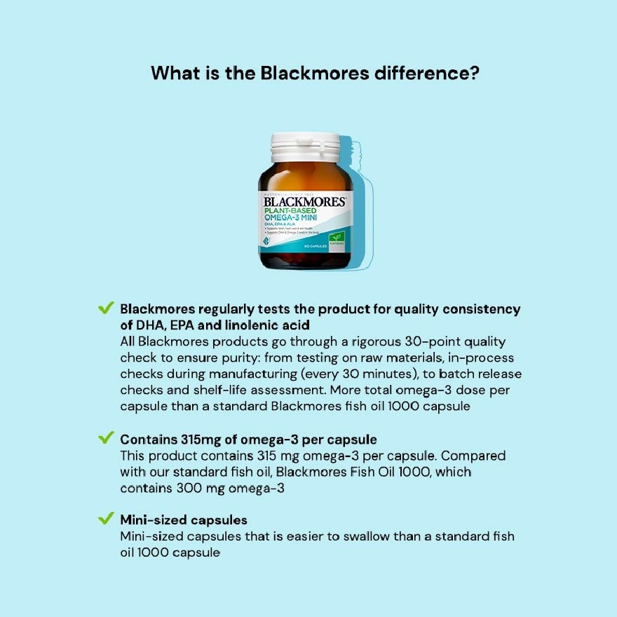 Plant-Based Omega-3 Mini DHA, EPA & ALA Capsule (To Support Brain, Heart, Eye, Skin Health, DHA & Omega-3 Levels In Body) 60s