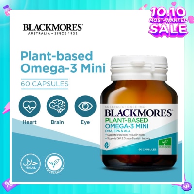 BLACKMORES Plant-Based Omega-3 Mini DHA, EPA & ALA Capsule (To Support Brain, Heart, Eye, Skin Health, DHA & Omega-3 Levels In Body) 60s