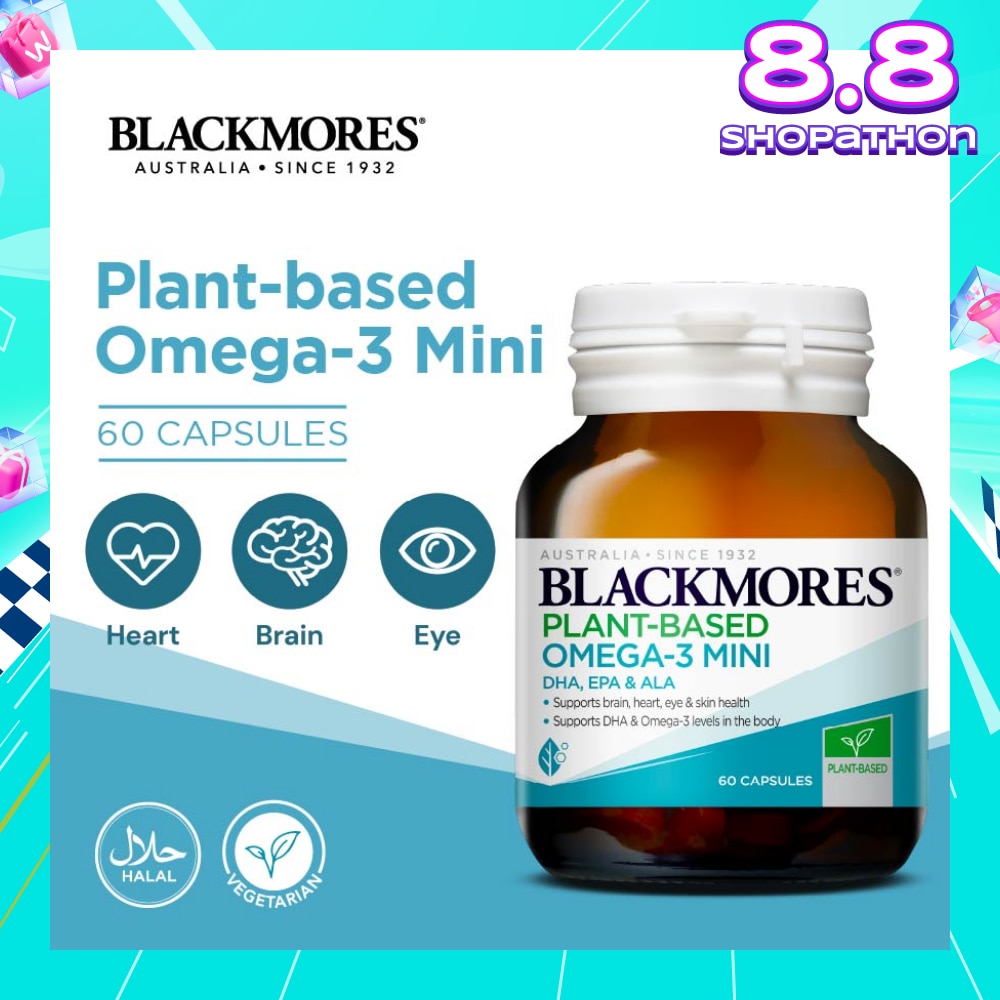 Plant-Based Omega-3 Mini DHA, EPA & ALA Capsule (To Support Brain, Heart, Eye, Skin Health, DHA & Omega-3 Levels In Body) 60s