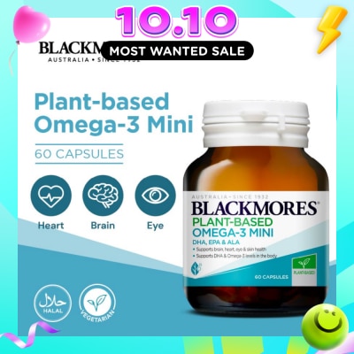 BLACKMORES Plant Based Omega 3 Mini DHA, EPA & ALA Capsule (To Support Brain, Heart, Eye, Skin Health, DHA & Omega 3 Levels In Body) 60s image