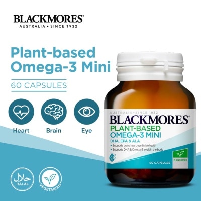 BLACKMORES Plant-Based Omega-3 Mini DHA, EPA & ALA Capsule (To Support Brain, Heart, Eye, Skin Health, DHA & Omega-3 Levels In Body) 60s