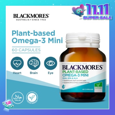 BLACKMORES Plant-Based Omega-3 Mini DHA, EPA & ALA Capsule (To Support Brain, Heart, Eye, Skin Health, DHA & Omega-3 Levels In Body) 60s