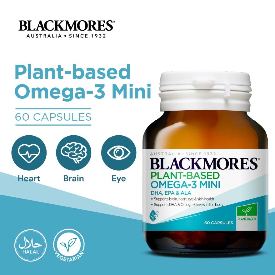 Plant-Based Omega-3 Mini DHA, EPA & ALA Capsule (To Support Brain, Heart, Eye, Skin Health, DHA & Omega-3 Levels In Body) 60s