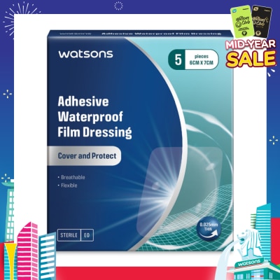 WATSONS Adhesive Waterproof Film Dressing (Cover And Protect, Breathable, Flexible) 6cm X 7cm 5s