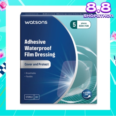 WATSONS Adhesive Waterproof Film Dressing (Cover And Protect, Breathable, Flexible) 6cm X 7cm 5s