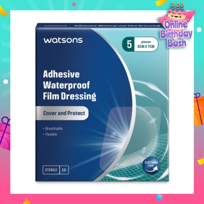 WATSONS Adhesive Waterproof Film Dressing (Cover And Protect, Breathable, Flexible) 6cm X 7cm 5s