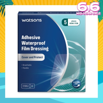 WATSONS Adhesive Waterproof Film Dressing (Cover And Protect, Breathable, Flexible) 6cm X 7cm 5s
