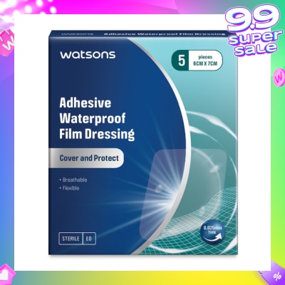 WATSONS Adhesive Waterproof Film Dressing (Cover And Protect, Breathable, Flexible) 6cm X 7cm 5s