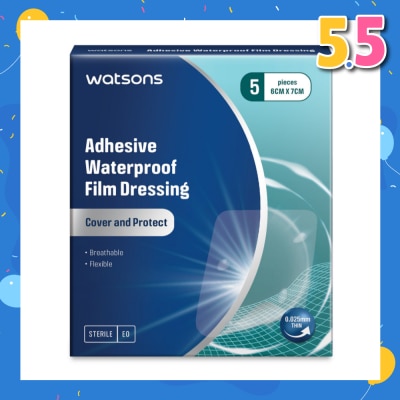 WATSONS Adhesive Waterproof Film Dressing (Cover And Protect, Breathable, Flexible) 6cm X 7cm 5s