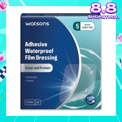 WATSONS Adhesive Waterproof Film Dressing (Cover And Protect, Breathable, Flexible) 6cm X 7cm 5s