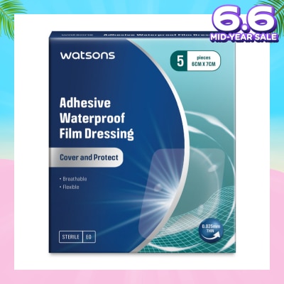 WATSONS Adhesive Waterproof Film Dressing (Cover And Protect, Breathable, Flexible) 6cm X 7cm 5s
