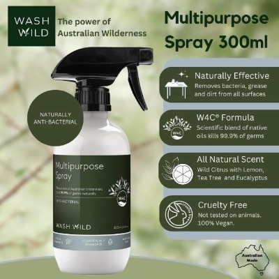 WASH WILD Multipurpose Spray (Antibacterial, Kills 99.9% Of Germs Naturally) 300ml