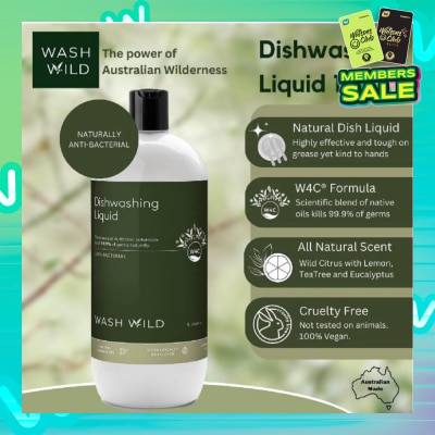 WASH WILD Dishwashing Liquid (Antibacterial, Kills 99.9% Of Germs Naturally) 1000ml