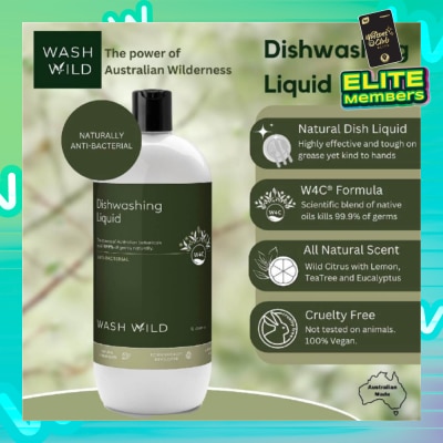 WASH WILD Dishwashing Liquid (Antibacterial, Kills 99.9% Of Germs Naturally) 1000ml