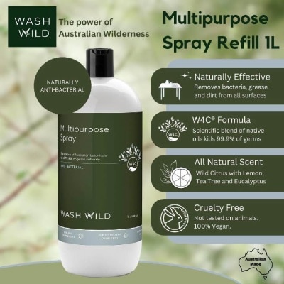 WASH WILD Multipurpose Spray (Antibacterial, Kills 99.9% Of Germs Naturally) 1000ml