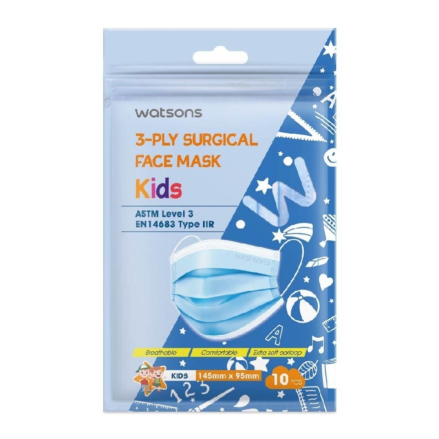 3 Ply Surgical Face Mask Kids 10s 145Mm X 95Mm (Astm Level 3 En14683) 10s