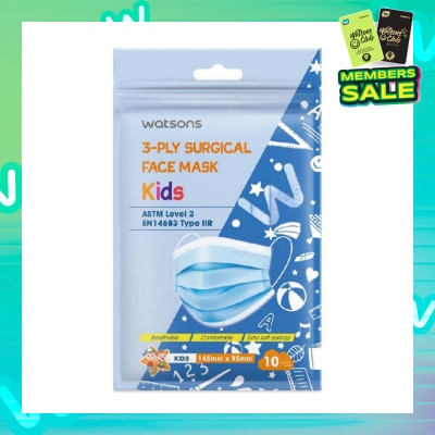 WATSONS 3 Ply Surgical Face Mask Kids 10s 145Mm X 95Mm (Astm Level 3 En14683) 10s