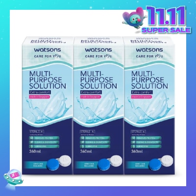 WATSONS Multi Purpose Solution (Extra Comfort, Made In Singapore, Lens Case Included) 360ml X 3s