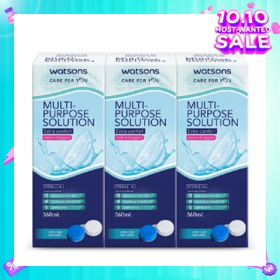 WATSONS Multi Purpose Solution (Extra Comfort, Made In Singapore, Lens Case Included) 360ml X 3s