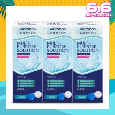 WATSONS Multi Purpose Solution (Extra Comfort, Made In Singapore, Lens Case Included) 360ml X 3s