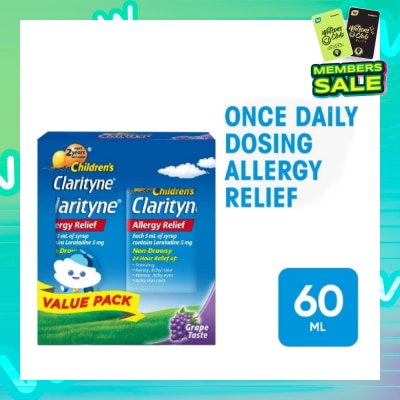 CLARITYNE Syrup Grape (Relief Cold & Allergy Symptoms + Works Within 1 Hour) 60ml X 2s