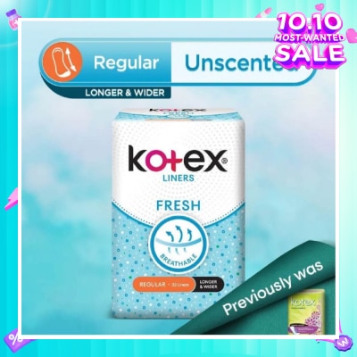 KOTEX Kotex Fresh Panty Liner Regular Unscented 32s (Longer & Wider)