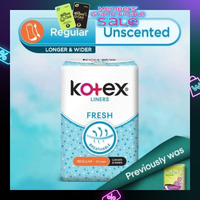 KOTEX Kotex Fresh Panty Liner Regular Unscented 32s (Longer & Wider)