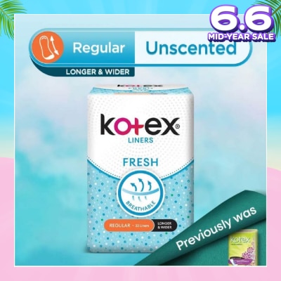 KOTEX Kotex Fresh Panty Liner Regular Unscented 32s (Longer & Wider)