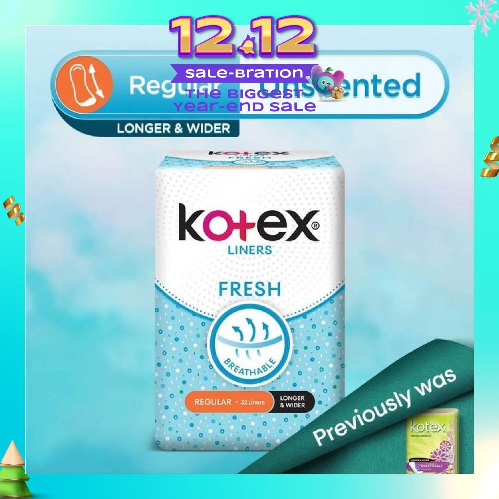 Kotex Fresh Panty Liner Regular Unscented 32s (Longer & Wider)