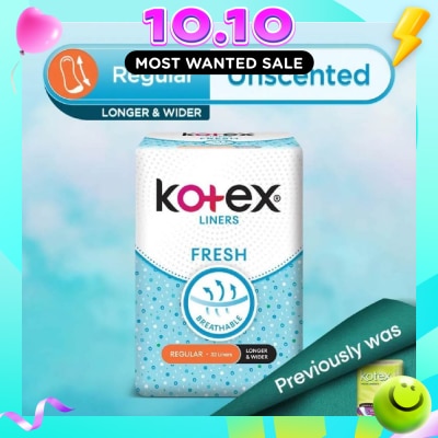 KOTEX Kotex Fresh Panty Liner Regular Unscented 32s (Longer & Wider) image