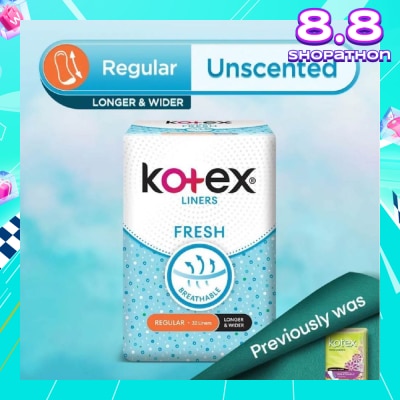KOTEX Kotex Fresh Panty Liner Regular Unscented 32s (Longer & Wider)