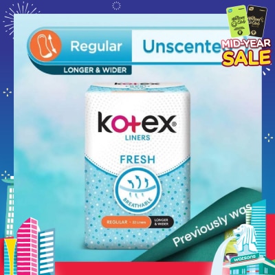 KOTEX Kotex Fresh Panty Liner Regular Unscented 32s (Longer & Wider)