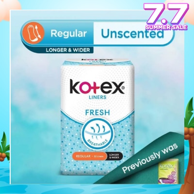 KOTEX Kotex Fresh Panty Liner Regular Unscented 32s (Longer & Wider)