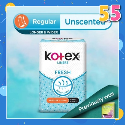KOTEX Kotex Fresh Panty Liner Regular Unscented 32s (Longer & Wider)