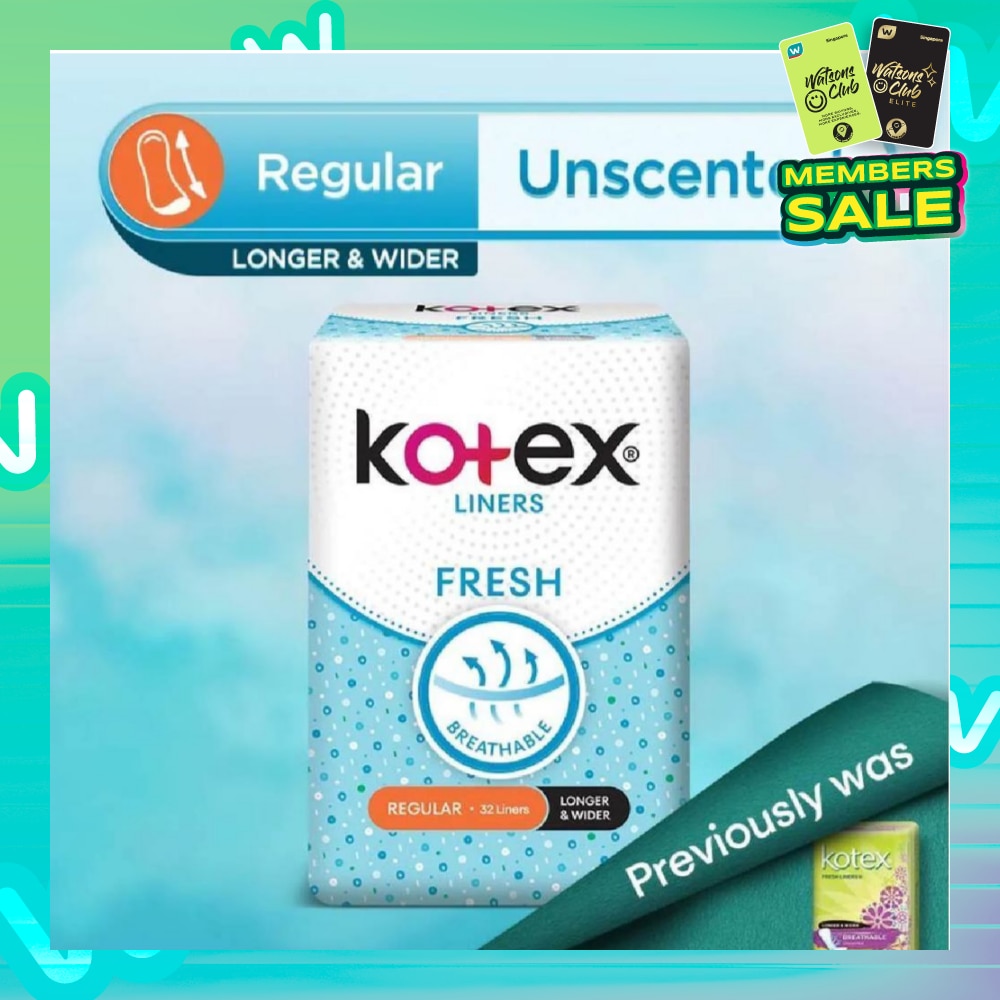Kotex Fresh Panty Liner Regular Unscented 32s (Longer & Wider)