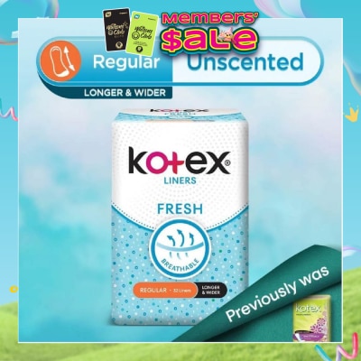 KOTEX - Kotex Fresh Panty Liner Regular Unscented 32s (Longer & Wider)