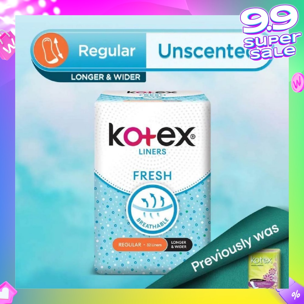 Kotex Fresh Panty Liner Regular Unscented 32s (Longer & Wider)