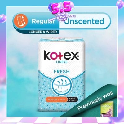 KOTEX - Kotex Fresh Panty Liner Regular Unscented 32s (Longer & Wider)