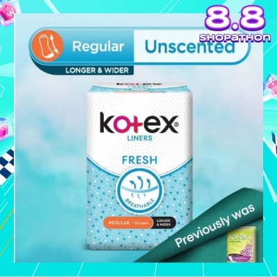 KOTEX Kotex Fresh Panty Liner Regular Unscented 32s (Longer & Wider)