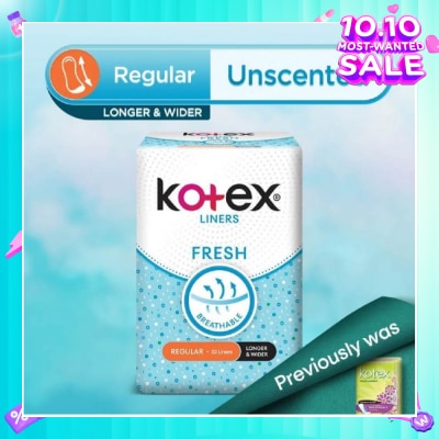 KOTEX Kotex Fresh Panty Liner Regular Unscented 32s (Longer & Wider)