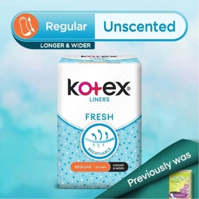 KOTEX Kotex Fresh Panty Liner Regular Unscented 32s (Longer & Wider)