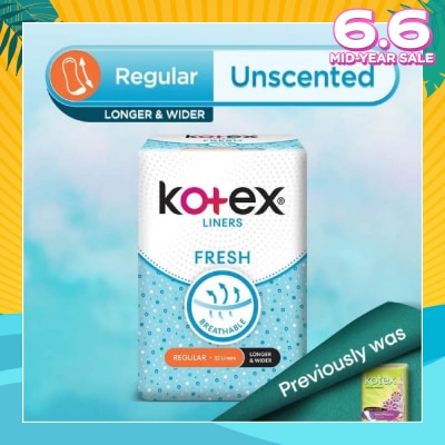 KOTEX Kotex Fresh Panty Liner Regular Unscented 32s (Longer & Wider)