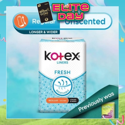 KOTEX - Kotex Fresh Panty Liner Regular Unscented 32s (Longer & Wider)