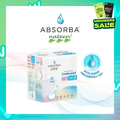 ABSORBA Nateen Soft Underpad (75cm X 75cm) With Sap, Absorbs Leakages, Maintains Dryness And Reduces Odours 10s