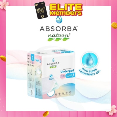 ABSORBA Nateen Soft Underpad (75cm X 75cm) With Sap, Absorbs Leakages, Maintains Dryness And Reduces Odours 10s