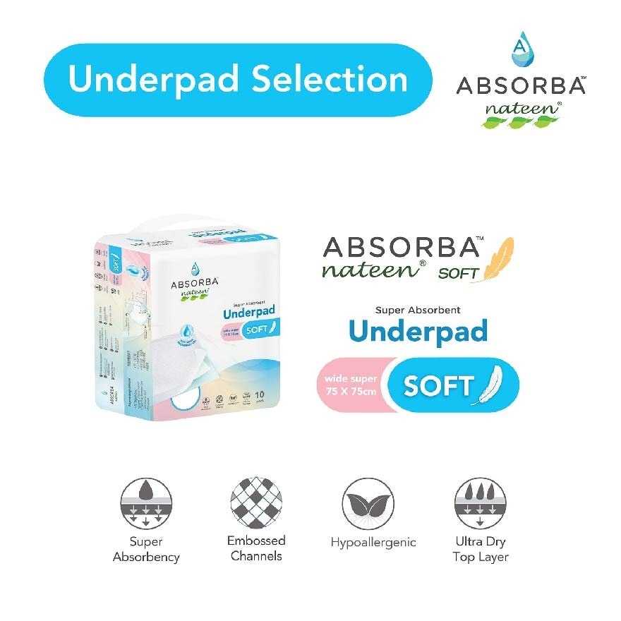 Nateen Soft Underpad (75cm X 75cm) With Sap, Absorbs Leakages, Maintains Dryness And Reduces Odours 10s