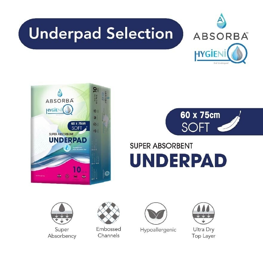 Hygieniq Underpad (60cm X 75cm) With Sap, Absorbs Leakages, Maintains Dryness And Reduces Odours 10s